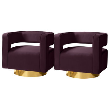 Velvet Swivel Armchair,Set of 2, Purple