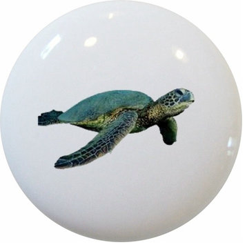 Green Sea Turtle Ceramic Cabinet Drawer Knob