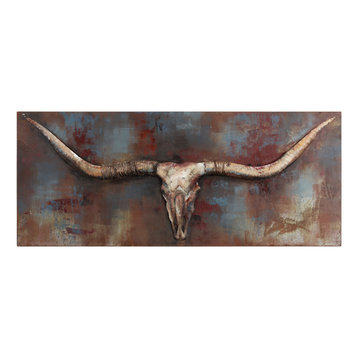 Long Horn Primo Mixed Media Hand Painted 3D Metal Wall Art