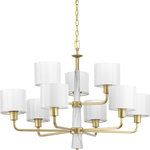 Progress Lighting - Palacio 9-Light Chandelier - An intriguing fashion-forward lighting collection, Palacio pairs a Vintage Gold finish with faux white marble accents for a stunningly elegant design. White silk shades complement gold accents to create a statement-making style. Ideal for a variety of interiors. Uses (9) 75-watt medium bulbs (not included).