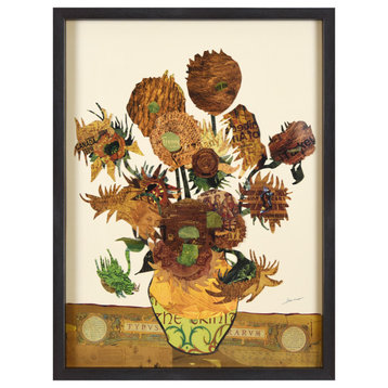 "Sunflower Embrace" Dimensional Collage, Under Glass, A Shadow Box Frame
