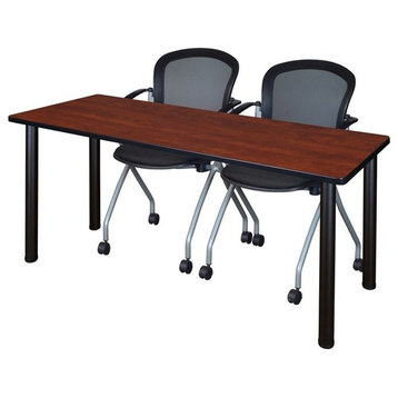 66"x24" Kee Training Table, Cherry/Black and 2 Cadence Nesting Chairs