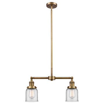 2-Light Small Bell 22" Chandelier, Brushed Brass, Glass: Clear