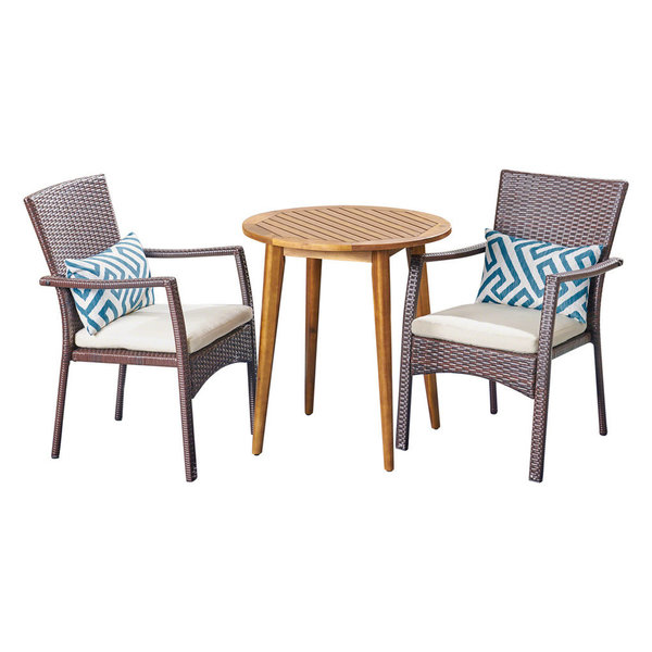 Gdfstudiogdf Studio 3 Piece Babb Outdoor Wood Wicker Bistro Set Teak Brown C Dailymail