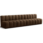 Meridian Furniture - Arc Velvet Upholstered 4-Pc. Modular Sofa, Brown - Give your living room or den the perfect blend of style and versatility with this Arc velvet fabric curved modular Sectional. Part of the Arc modular furniture collection, this Sectional comes upholstered in rich brown velvet fabric and features deep channel tufting that adds a touch of luxury while enhancing comfort and support. A seamless combination of form and function, this chair can be used with other Arc pieces to create a myriad of configurations in your well-curated room.