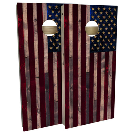 Color Rustic Wood American Flag Regulation Cornhole Board Set, Includes 8 Bags