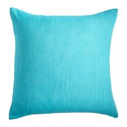 EUROPEAN FLAX LINEN PILLOW COVER &ndash; TURQUOISE SQUARE - Decorative Pillows
