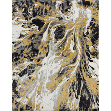 Colton Contemporary Abstract Yellow/Cream Rectangle Area Rug, 7'11''x10'3''