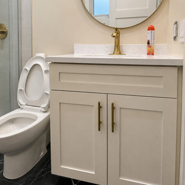 White Shaker Cabinets with Golden Handles
