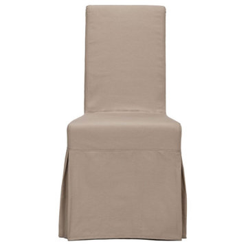 Rohyn 19" Linen Slipcover Chair, Set of 2, Ecru/Cherry Mahogany