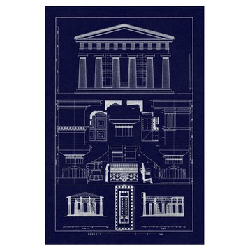 "Temple of Poseidon at Paestum (Blueprint)" Paper Print by J. Buhlmann, 18"x26"