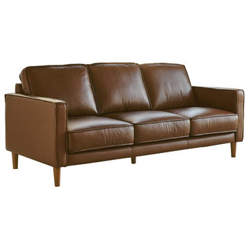 Sunset Trading Prelude 79" Contemporary Top-Grain Leather Sofa in Chestnut