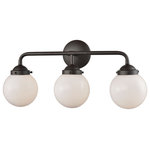 Elk Home - Beckett 3-Light for The Bath, Oil Rubbed Bronze With White Glass - Three light oil rubbed bronze bath vanity with opal white glass. Can be hung with glass facing up or down. Three 60 watt medium base incandescent or led bulb required, not included.