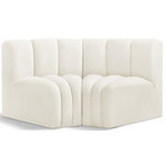 Meridian Furniture - Arc Velvet Upholstered 2-Pc. Inward Curved Modular Sectional, Cream - Give your living room or den the perfect blend of style and versatility with this Arc velvet fabric curved modular Sectional. Part of the Arc modular furniture collection, this Sectional comes upholstered in rich cream velvet fabric and features deep channel tufting that adds a touch of luxury while enhancing comfort and support. A seamless combination of form and function, this chair can be used with other Arc pieces to create a myriad of configurations in your well-curated room.