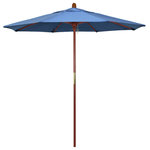 March Products - 7.5' Square Push Lift Wood Umbrella, Frost Blue Olefin - The classic look of a traditional wood market umbrella by California Umbrella is captured by the MARE design series.  The hallmark of the MARE series is the beautiful 100% marenti wood pole and rib system. The dark stained finish over a traditional marenti wood is perfect for outdoor dining rooms and poolside d-cor. The deluxe push lift system ensures a long lasting shade experience that commercial customers demand. This umbrella also features Olefin fabrics, which are made with high durability synthetic Olefin fibers that offer improved fade resistance over lesser grade fabric materials like polyester and cotton.