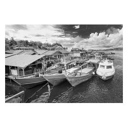 Douglas Page Photographic Arts - Mentawai Boats Bw, Canvas Giclee, 24" X 16" - Prints And Posters