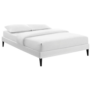 Tessie Full Faux Leather Bed Frame With Squared Tapered Legs, White