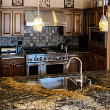 Open Kitchen with "Volcanic" Granite Island