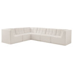 Meridian Furniture - Relax Velvet Upholstered 6-Piece L-Shaped Modular Sectional, Cream - Bolster a contemporary vibe in your living room with this Relax cream modular sectional. Soft cream velvet upholstery offers delicate comfort, making this sectional cozy for anyone who sits in it. Biscuit tufting gives this sectional texture and a modern style, adding extra comfort and elegance to your living space. It's modular design allows you to create infinite configurations, making it a versatile piece to add to your home. A latch underneath the sectional makes it easy to attach to other pieces.
