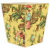 Yellow Chinoiserie Wood Wastepaper Basket, Flat Top With Tissue Box Cover