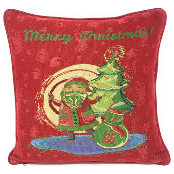 Red Santa Clause Throw Pillow Cover Tapestry Cushion Cases 16 x 16 , 1 Pc