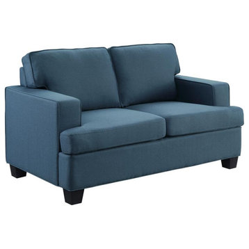 Pemberly Row 62" Transitional Textured Fabric Loveseat in Blue