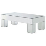 Meridian Furniture - Lainy Mirrored Coffee Table - Let this Lainy mirrored coffee table become a focal point in your living room or den. This handsome table features a boxy design with rectangular lines and a modish look with a bold geometric slant that is nothing short of striking. Each surface of the table is covered in mirrors for a contemporary feel, and the expansive top is large enough to accommodate your Scrabble board or other items. Buy it on its own, or buy the entire Lainy collection for a cohesive look.