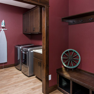 75 Beautiful Red Laundry Room With Dark Wood Cabinets Pictures