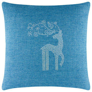 Sparkles Home Rhinestone Reindeer Pillow, Aqua, 20x20