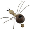 Wood and Coconut Shell Fire Ant Statue Coin Bank