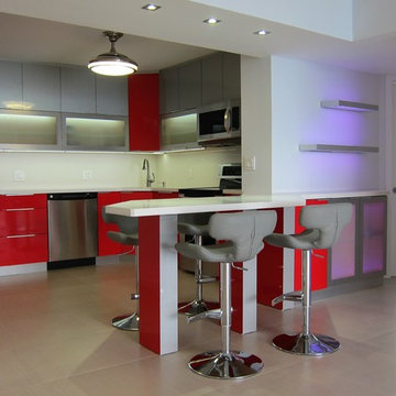 Extend Kitchen to Living room with cabinetry and counter