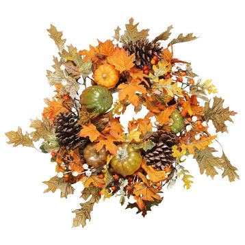 24" Autumn Harvest Fall Leaves Pumpkins and Berries Wreath