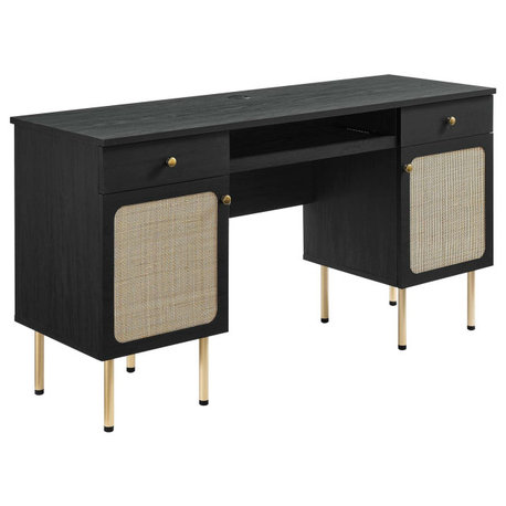 Sierra Rattan Office Desk, Black