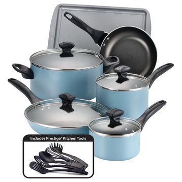 Farberware Dishwasher Safe Nonstick 15-Piece Cookware Set, Aqua