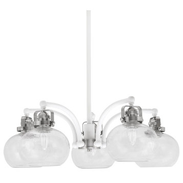 Easton, 5 Light, Chandelier, White & Brushed Nickel Finish, 7" Clear Bubble