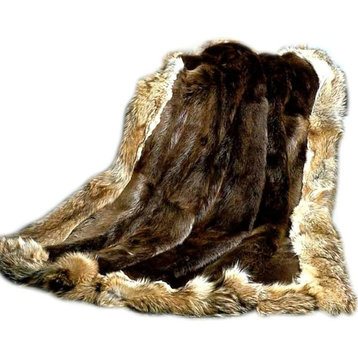 Fur Accents Faux Bear Shag With Coyote Border Bedspread, XL King