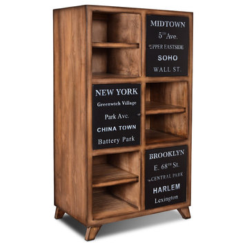 City Loft Solid Wood 68" High Bookcase Cabinet With 3-Doors and Open Shelves