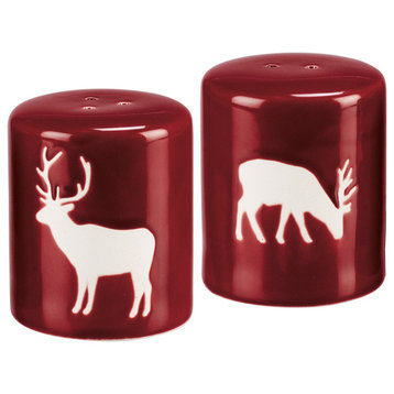Red and White Deer Christmas Winter Holiday Salt and Pepper Shakers