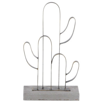 Eclectic Iron Cactus Outline Decorative Sculpture, 13"