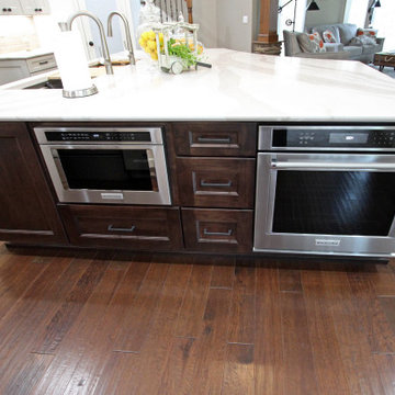 White Kitchen with Espresso Island, Galley Sink, Cambria Britannica Countertop