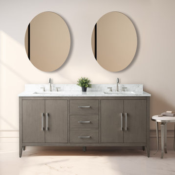 Vanity Art Bathroom Vanity Cabinet with Sink and Top, Driftwood Gray, 72" (Double Sink), Brushed Nickel