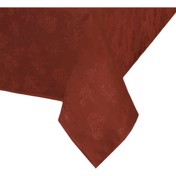 Elegant Woven Leaves Jacquard Damask Tablecloth, Spice Red, 52"x70"