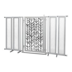Fusion Gates - Fusion Gate with Chevron Trail Design, Satin Nickel, 71.5"-74" - Dog Gates