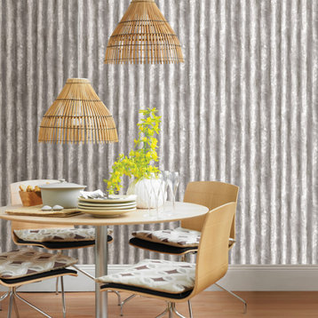 Kirkland Silver Corrugated Metal Wallpaper, Sample