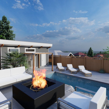 Backyard Remodelling. Swimming Pool Area. Landscape and Architectural Design.