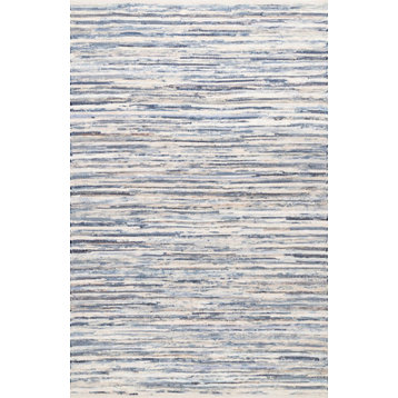 Faded Denim Stripes Area Rug, Blue, 5'x8'