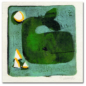 Wyanne 'Green Whale Monoprint' Canvas Art, 18"x18"