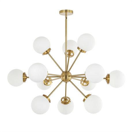 12-Light Dimmable Sputnik Sphere Chandelier, White Glass Shades