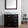Caroline Av. 36SG Vanity Espresso, Marble Top, Round Sink, Chrome Faucet, Mirror
