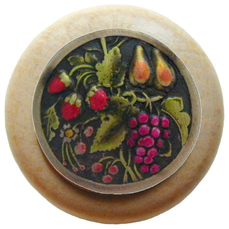 Tuscan Bounty Natural Wood Knob, Clear Finish With Hand-Tinted Brass